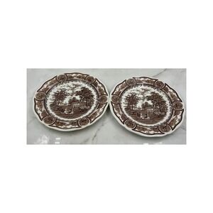J&G Meakin Americana Style House Ironstone Brown Transferware Dinner Plates 2